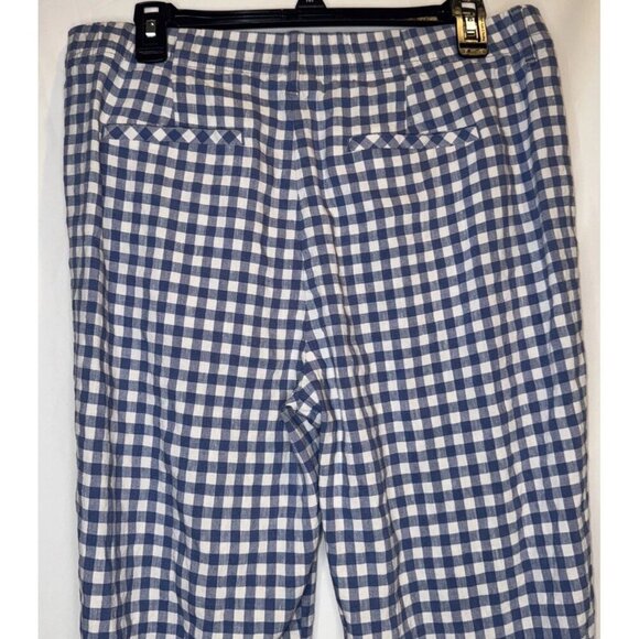 J. Jill Linen Stretch Blue White Checked Pull On Cropped Pants Stretch Med Tall - Picture 4 of 11